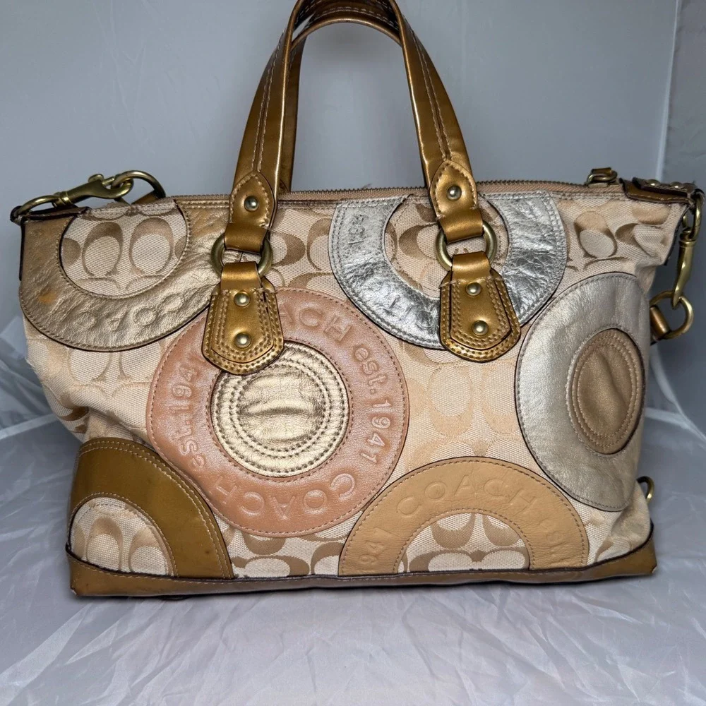 Y2K Coach Purse Gold Metallic Audrey Patchwork Bag Sleaze Limited Edition F15474